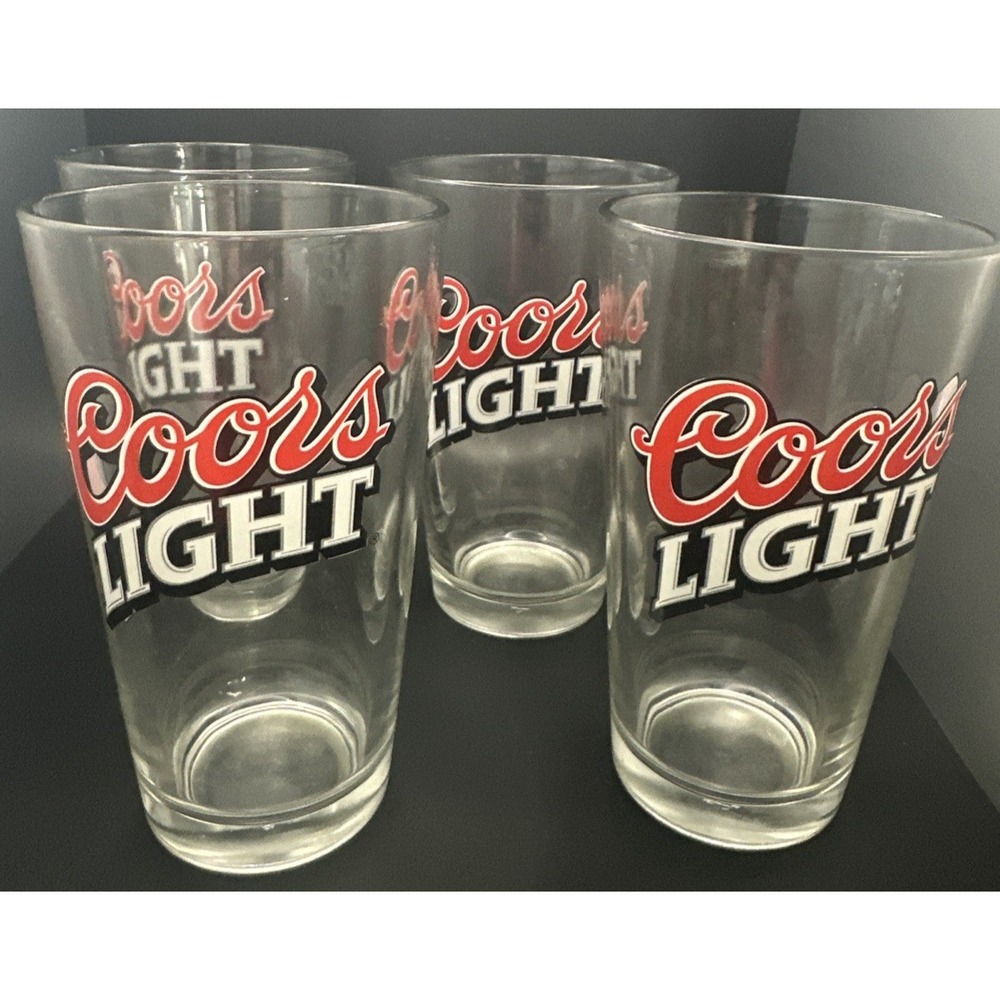Vtg Coors Light Pint Beer Glasses 16 oz Clear with Diagonal Logos Set of 4 Bar